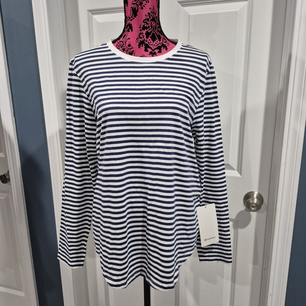 Lululemon Long Sleeve Womens 12 Navy White Love Organic Cotton Nautical New